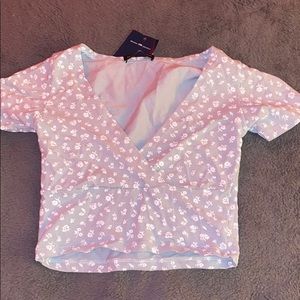 Blue Brandy Melville Floral Crop Top